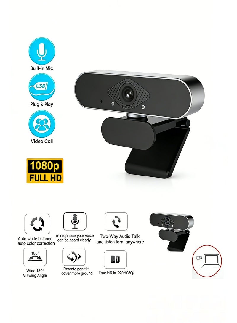 ZetRA Webcam, 1080P Pro HD webcam with stereo microphone, 360° wide, for meetings, live streaming, recording, compatible with Skype/Zoom/YouTube - Image 1